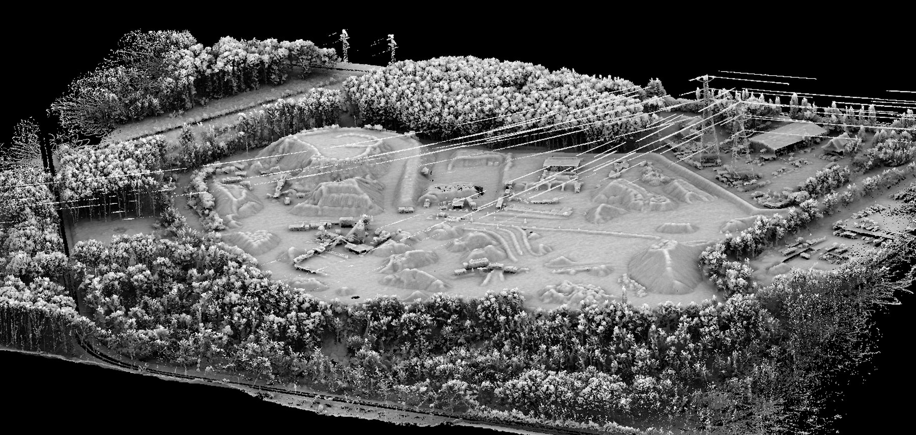 Nuage de points LiDAR Scandrone montrant une emprise de terrain et des infrastructures